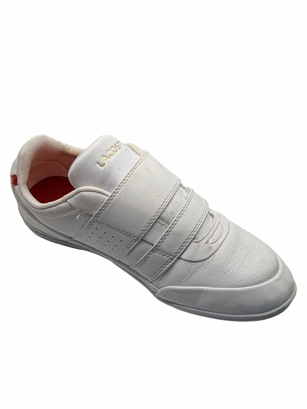 Lacoste Misano Strap Men’s Sneakers Size 8 White Leather Red Gold Double Strap